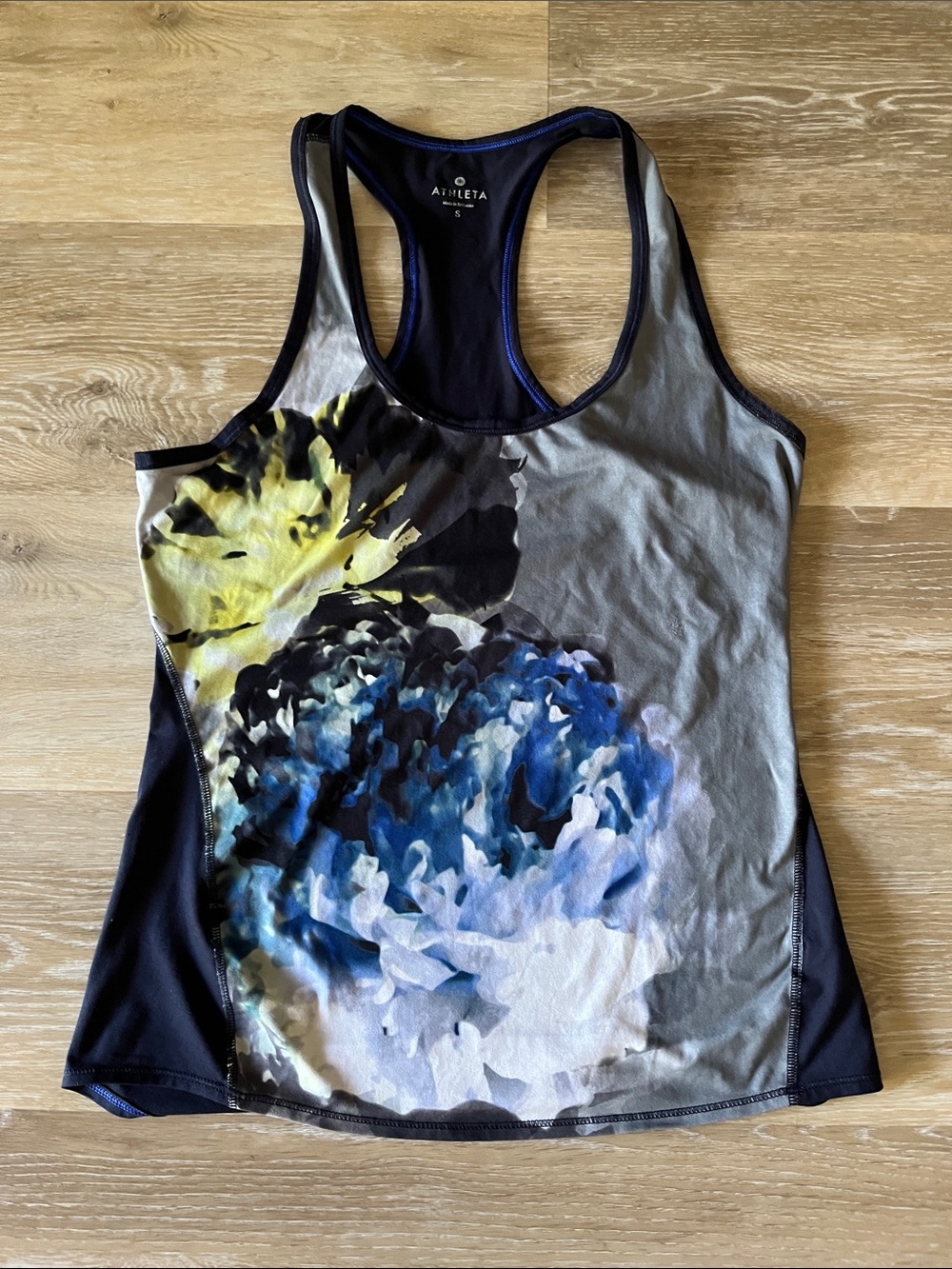 Athleta Floral Racerback Tank Top - Blue/Black/Yellow